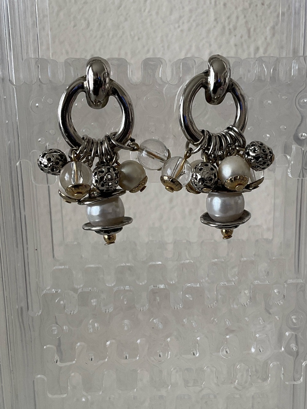 Silver and Pearl Cluster Drop Earrings - Unbranded